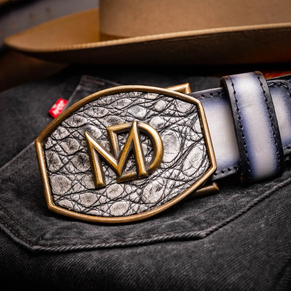 Marco Di Milano Montana Stone Gray Genuine Caiman Crocodile/Calf Belt