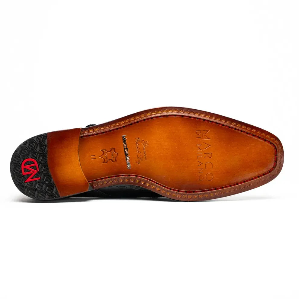 Marco Di Milano Napoli Black Genuine Ostrich Leg Monk Strap Shoes