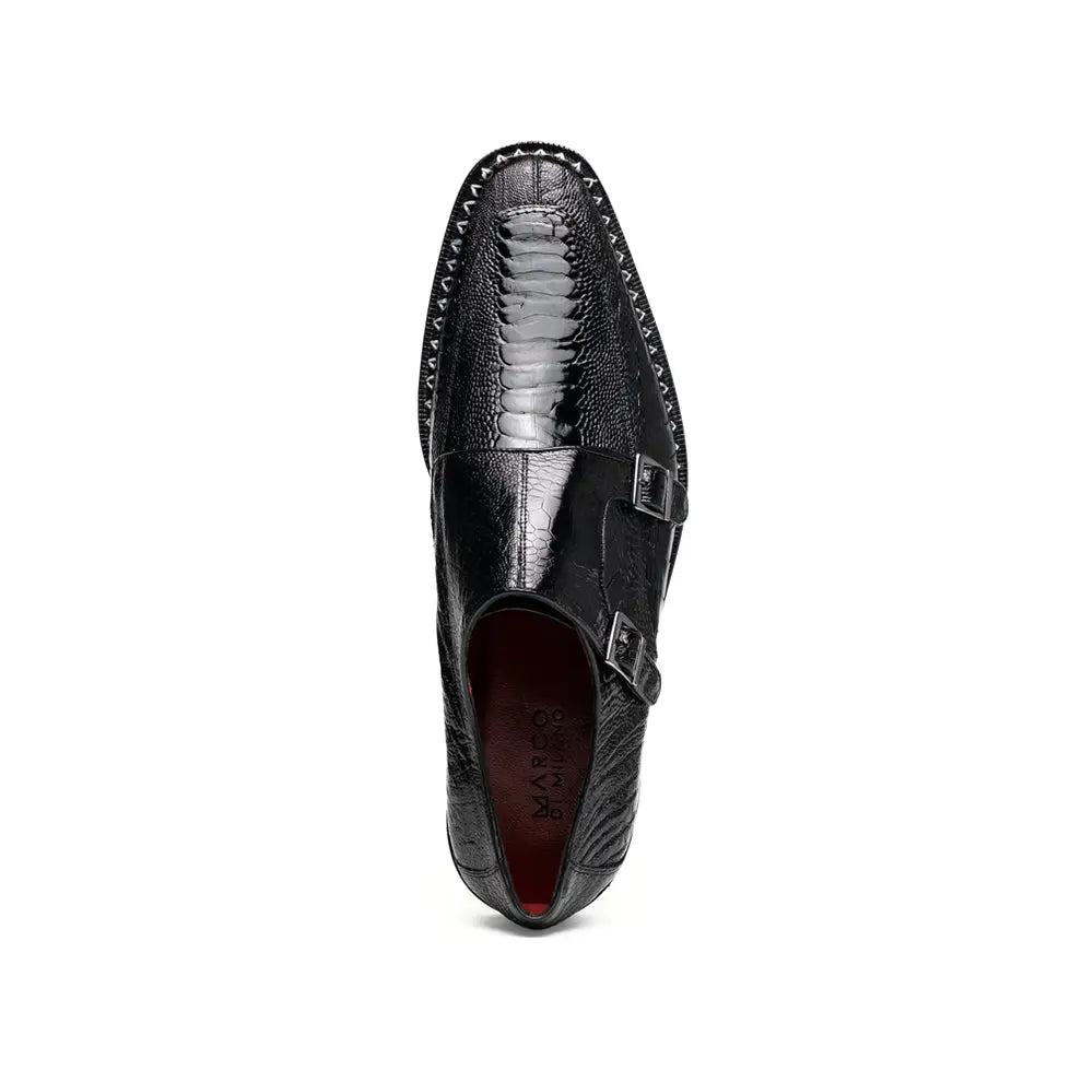 Marco Di Milano Napoli Black Genuine Ostrich Leg Monk Strap Shoes