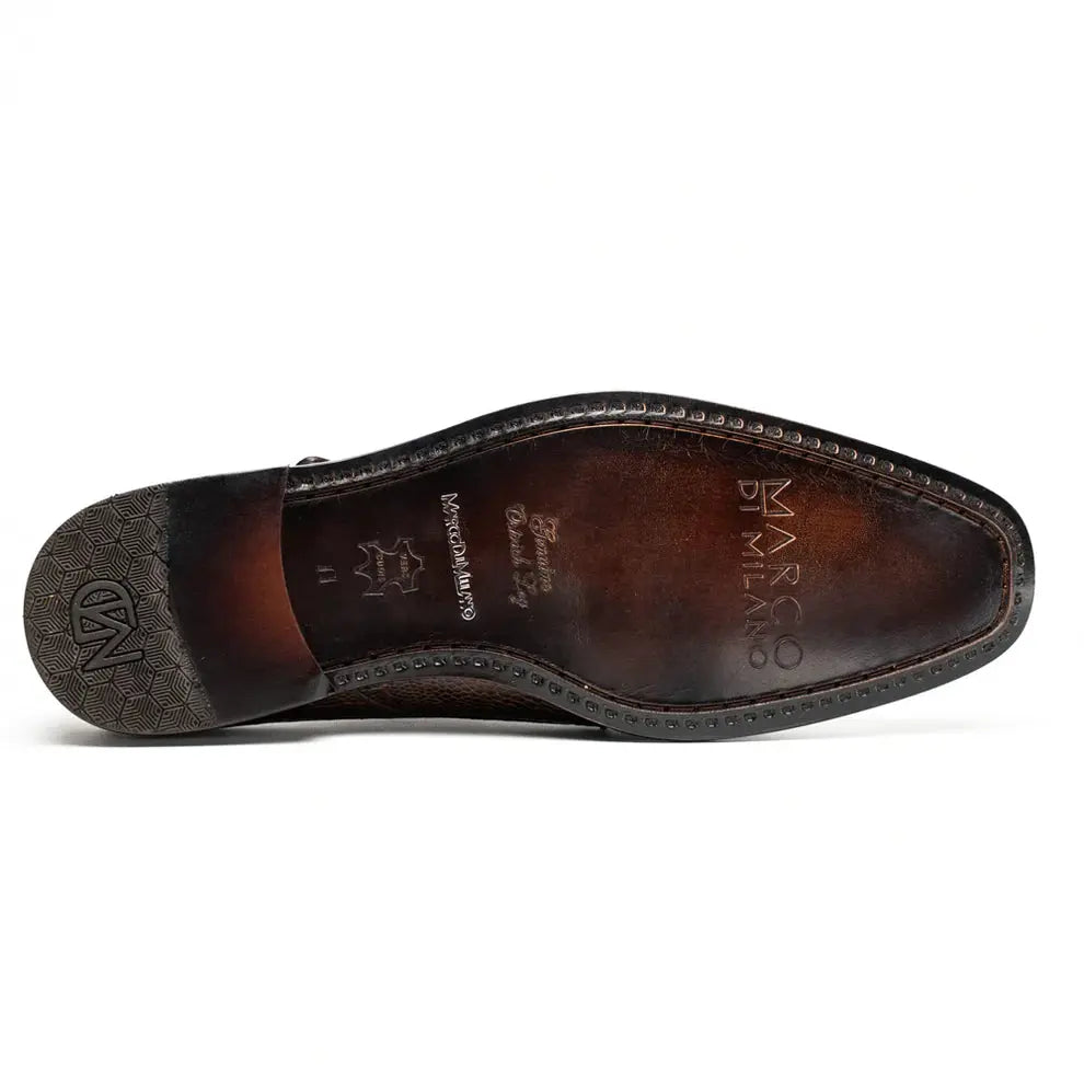 Marco Di Milano Napoli Brown Genuine Ostrich Leg Monk Strap Shoes