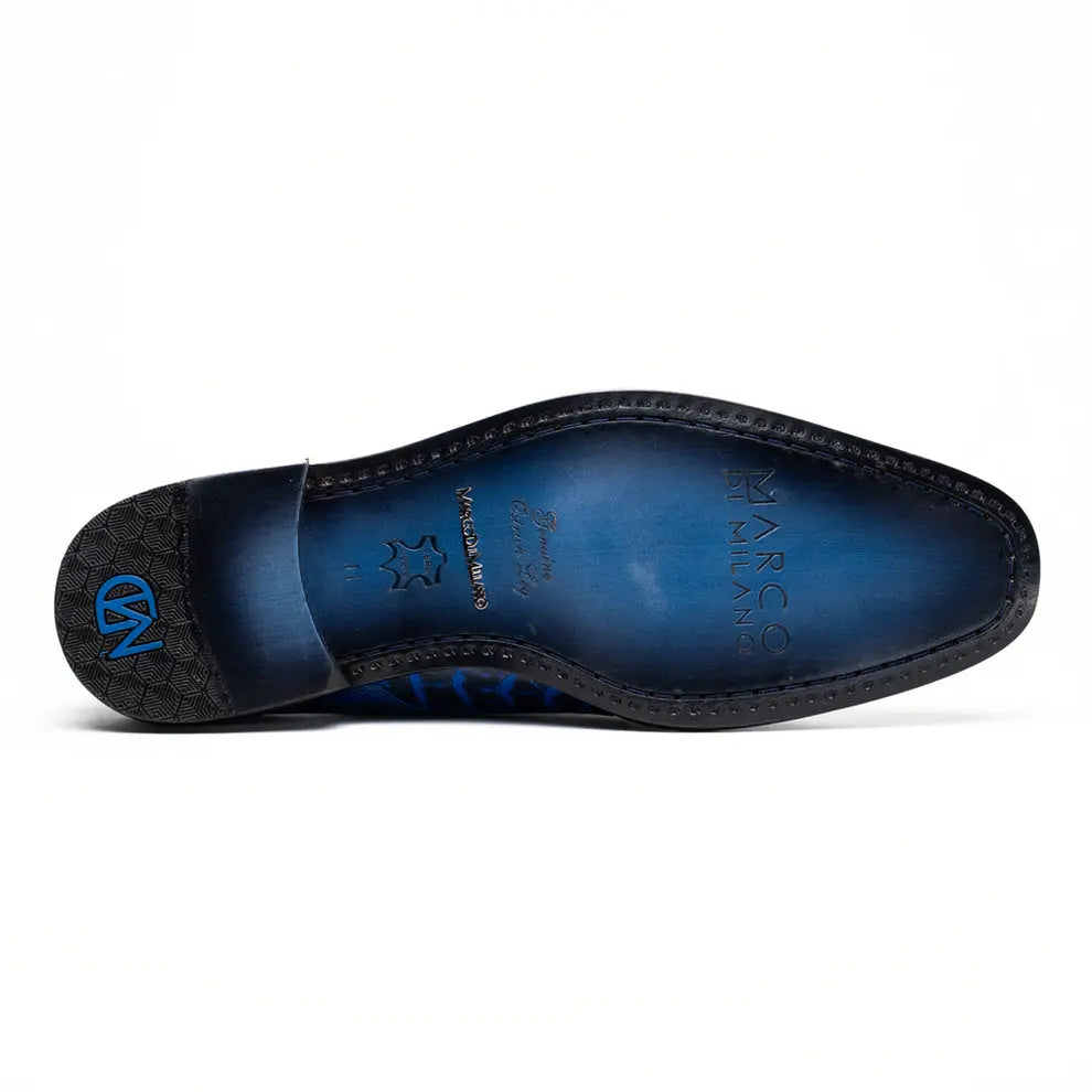Marco Di Milano Napoli Electric Blue Genuine Ostrich Leg Monk Strap Shoes