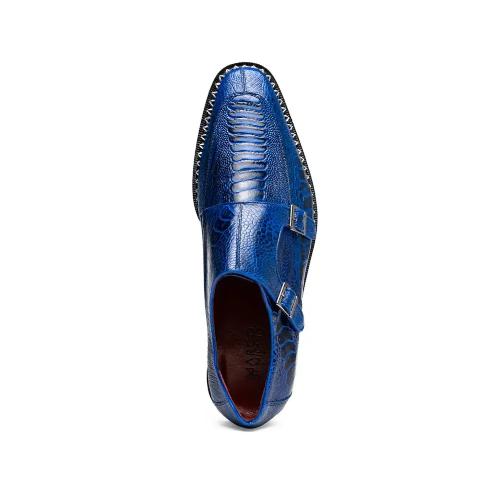 Marco Di Milano Napoli Electric Blue Genuine Ostrich Leg Monk Strap Shoes