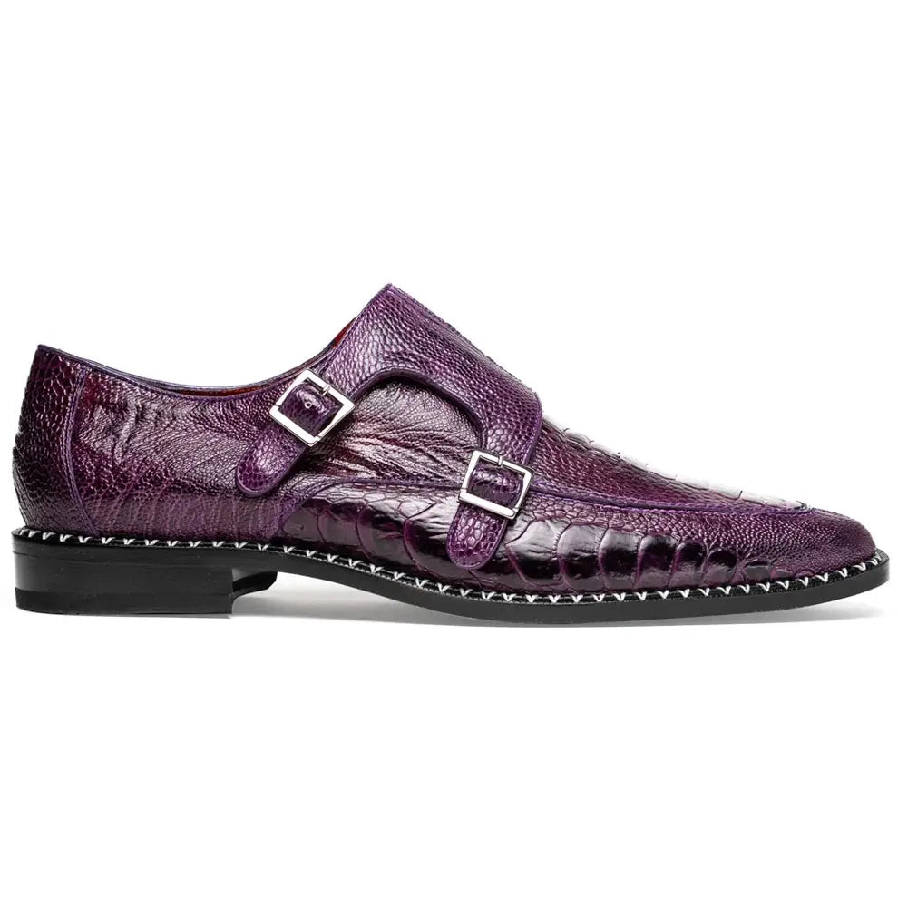Marco Di Milano Napoli Purple Genuine Ostrich Leg Monk Strap Shoes
