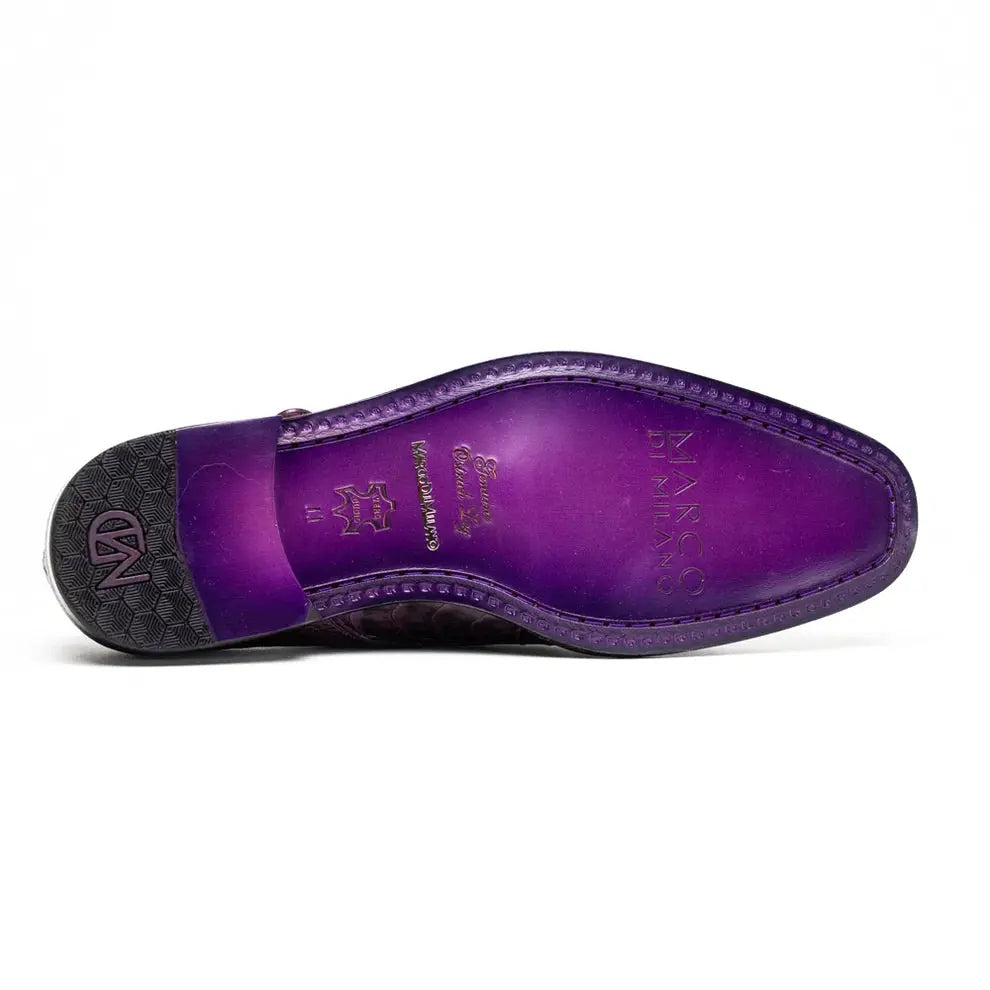 Marco Di Milano Napoli Purple Genuine Ostrich Leg Monk Strap Shoes