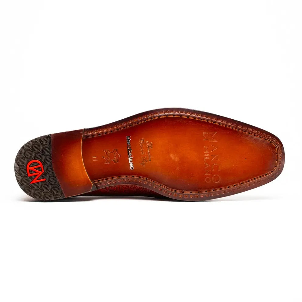 Marco Di Milano Napoli Rustic Cognac Genuine Ostrich Leg Monk Strap Shoes