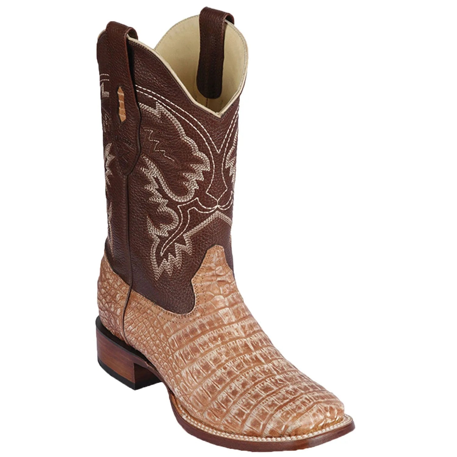 Los Altos 8228232 Men's Sahara Oryx Genuine Caiman Belly Wide Square Toe Cowboy Boots