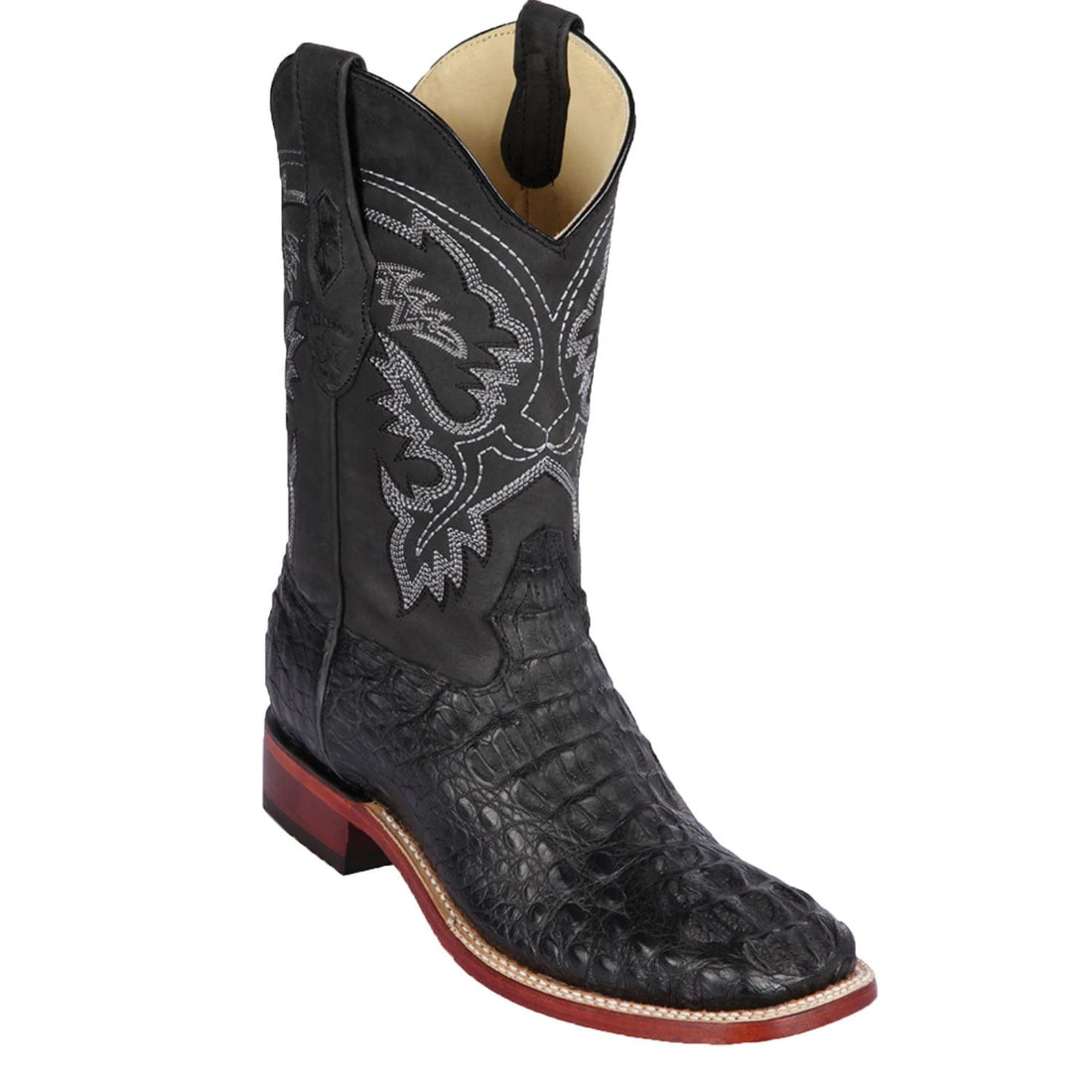 Los Altos 822G0205 Men's Black Grasso Genuine Caiman Hornback Wide Square Toe Cowboy Boots