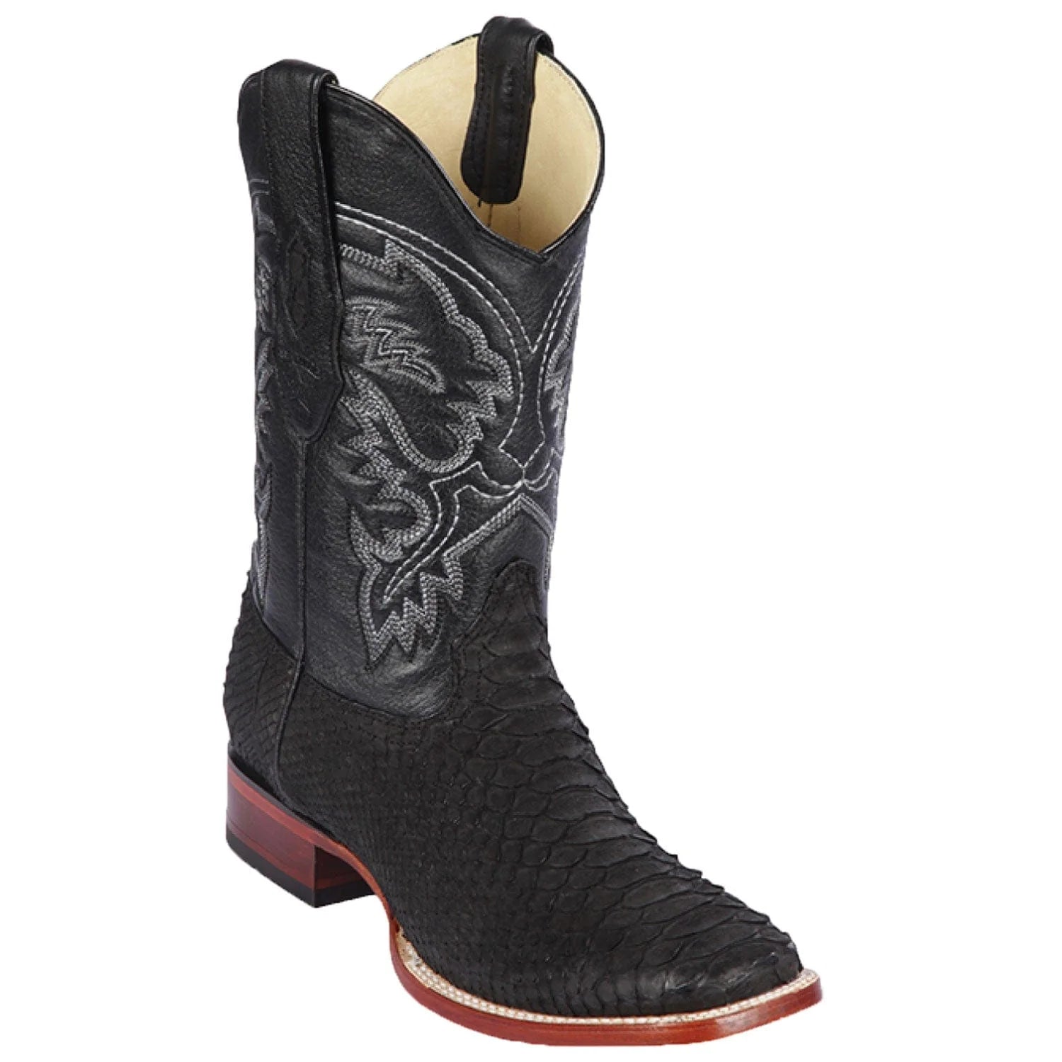 Los Altos 822N5705 Men's Suede Black Genuine Pyton Wide Square Toe Cowboy Boots