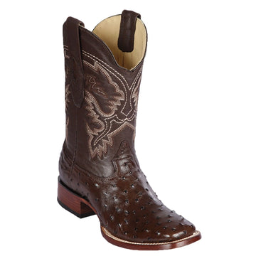 Los Altos 8220359 Men's Tobacco Genuine Ostrich Wide Square Toe Cowboy Boots