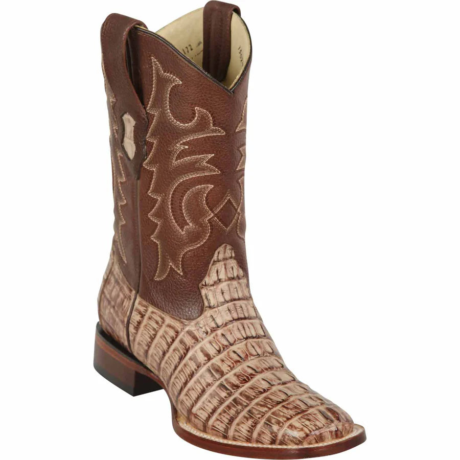 Los Altos 8220172 Men's Mocha Genuine Caiman Tail Wide Square Toe Cowboy Boots