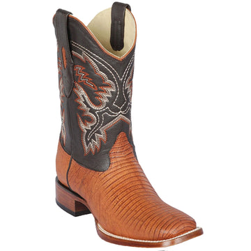 Los Altos 8220751 Men's Honey Genuine Teju Wide Square Toe Cowboy Boots