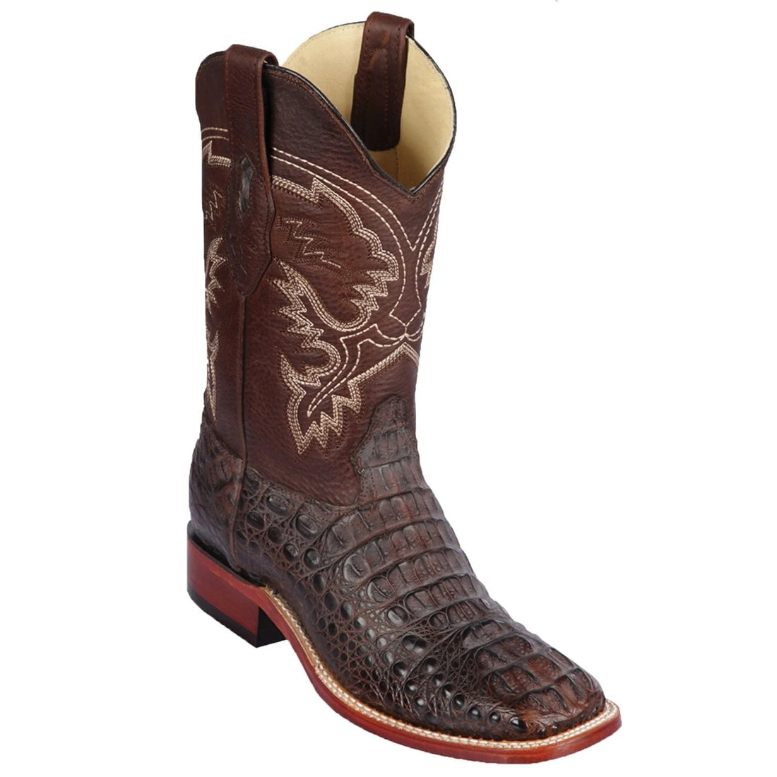 Los Altos 822G0207 Men's Brown Grasso Genuine Caiman Hornback Wide Square Toe Cowboy Boots