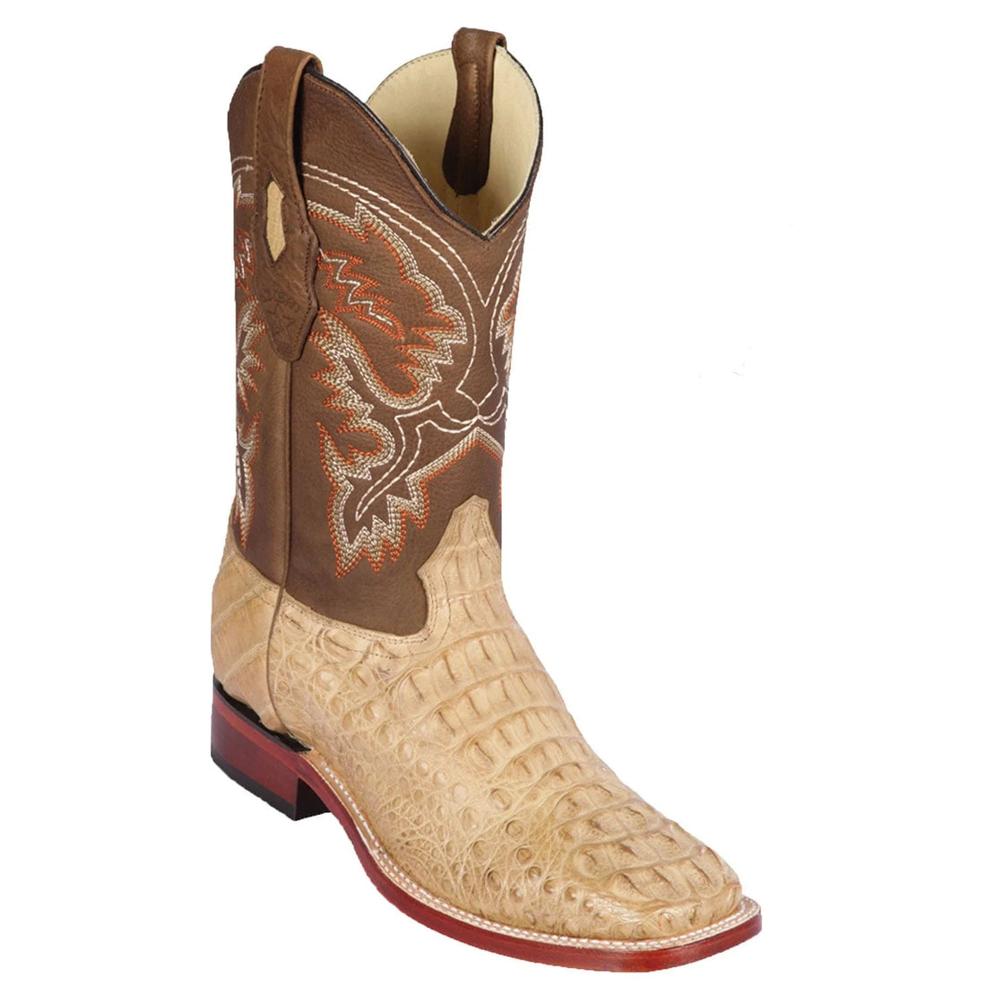 Los Altos 822G0251 Men's Honey Greasy Finish Genuine Caiman Hornback Wide Square Toe Cowboy Boots