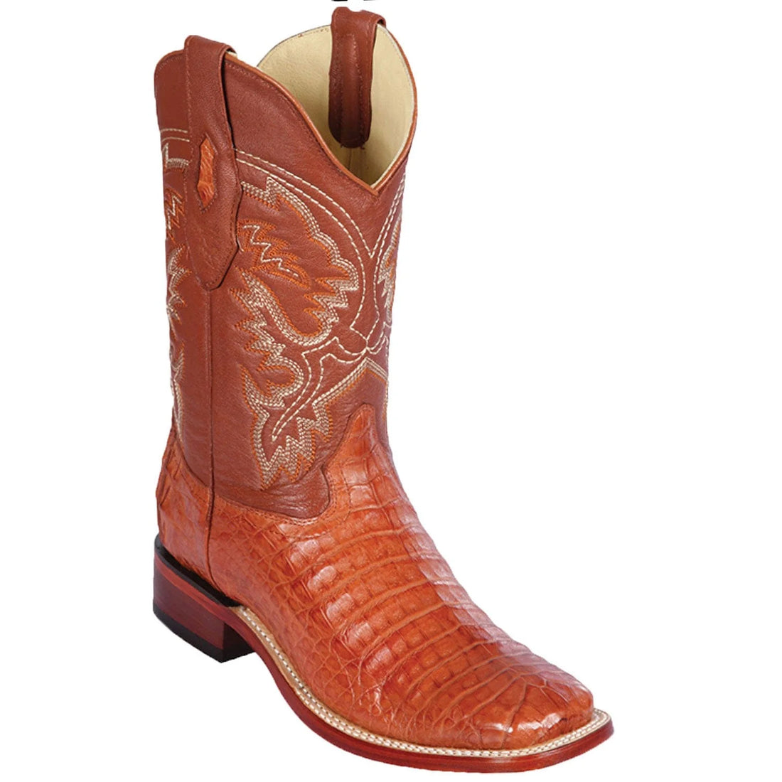 Los Altos 8228203 Men's Cognac Genuine Caiman Belly Wide Square Toe Cowboy Boots