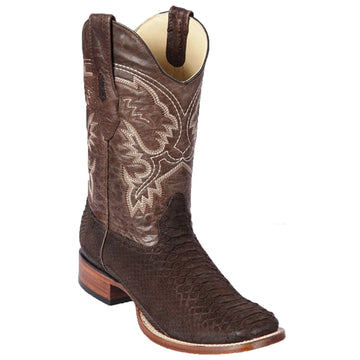 Los Altos 822N5707 Men's Suede Brown Genuine Pyton Wide Square Toe Cowboy Boots