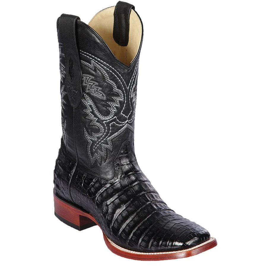 Los Altos 8228205 Men's Black Genuine Caiman Belly Wide Square Toe Cowboy Boots