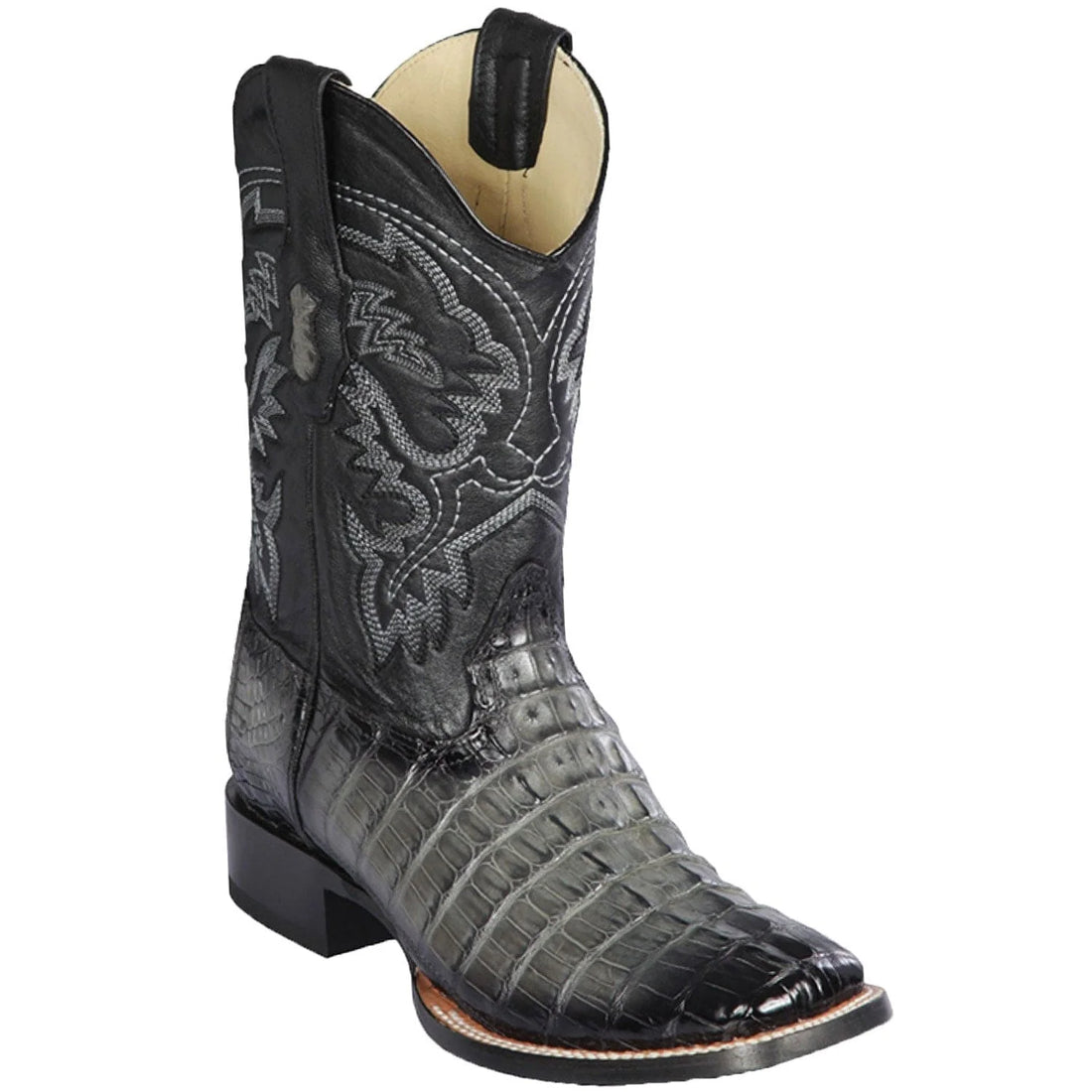 Los Altos 8220138 Men's Faded Burgundy Grey Genuine Caiman Tail Wide Square Toe Cowboy Boots