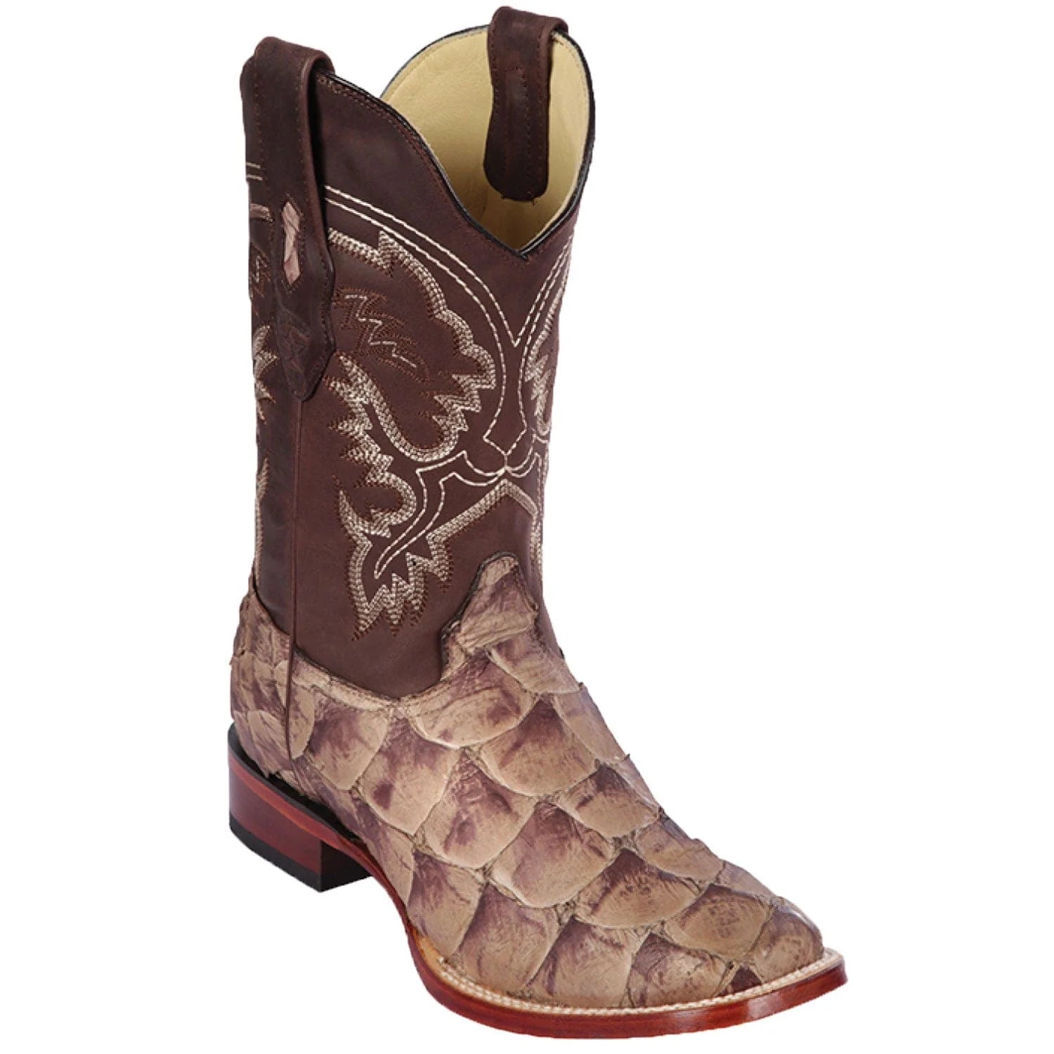 Los Altos 8221065 Men's Mink Matte Genuine Piraruccu Wide Square Toe Cowboy Boots