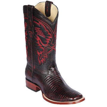 Los Altos 8220718 Men's Black Cherry Genuine Teju Wide Square Toe Cowboy Boots