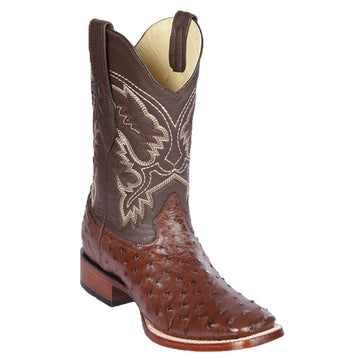 Los Altos 8220307 Men's Brown Genuine Ostrich Wide Square Toe Cowboy Boots