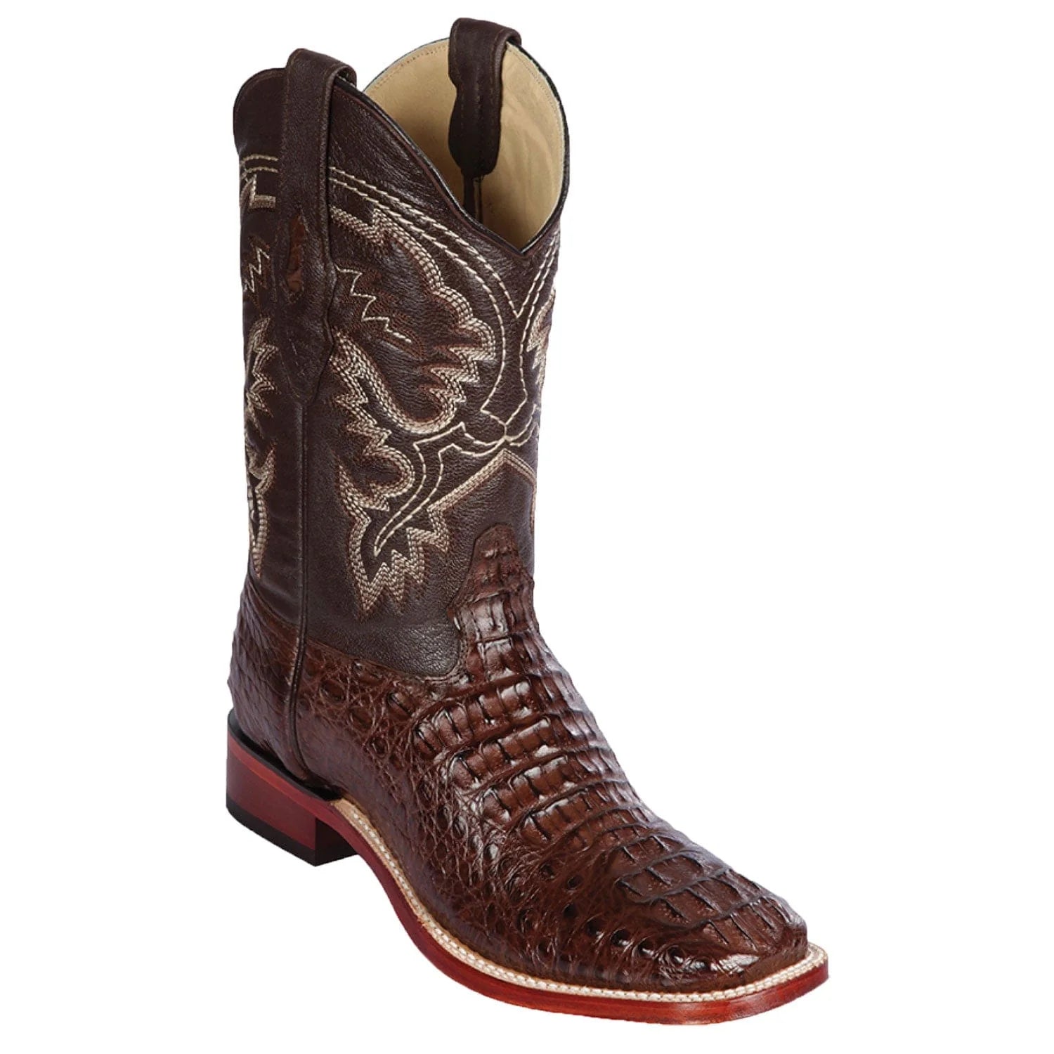 Los Altos 8220207 Men's Brown Genuine Caiman Hornback Wide Square Toe Cowboy Boots