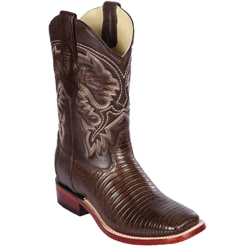 Los Altos 8220707 Men's Brown Genuine Teju Wide Square Toe Cowboy Boots