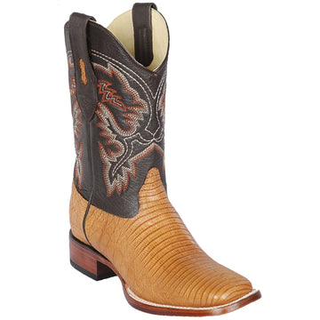 Los Altos 8220753 Men's Antique Saddle Genuine Teju Wide Square Toe Cowboy Boots