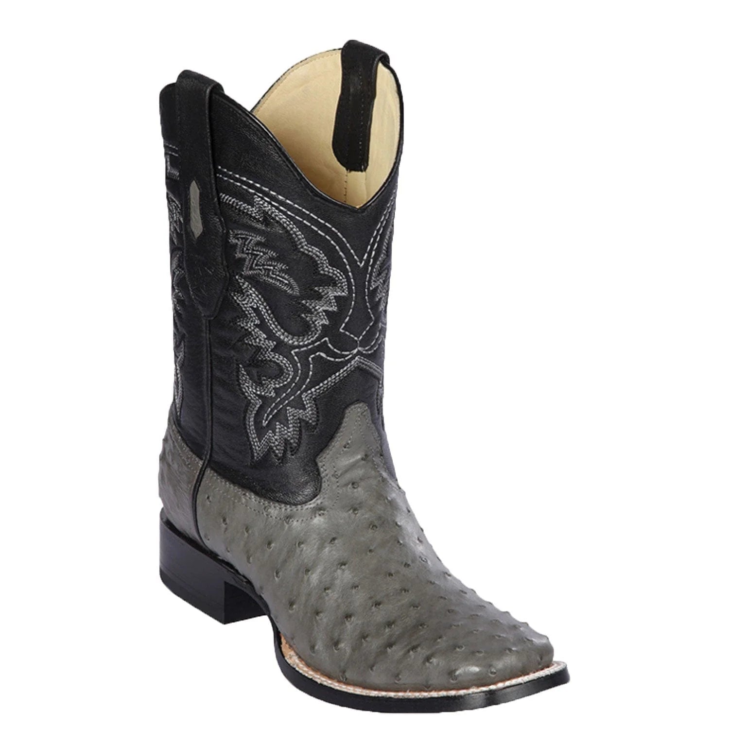 Los Altos 8220309 Men's Gray Genuine Ostrich Wide Square Toe Cowboy Boots