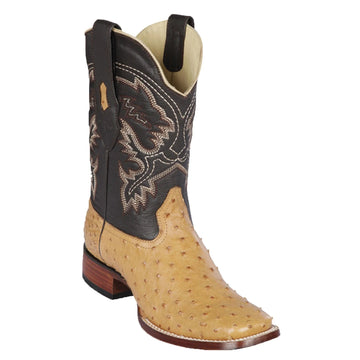 Los Altos 8220353 Men's Antique Saddle Genuine Ostrich Wide Square Toe Cowboy Boots