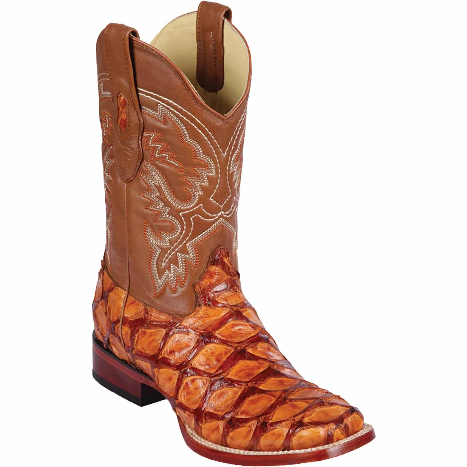 Los Altos 8221003 Men's Cognac Genuine Piraruccu Wide Square Toe Cowboy Boots