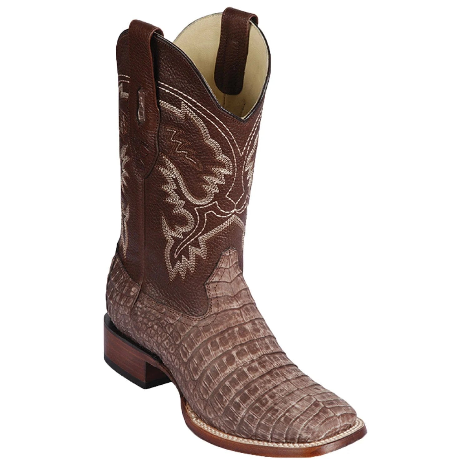 Los Altos 8228234 Men's Sahara Brown Genuine Caiman Belly Wide Square Toe Cowboy Boots