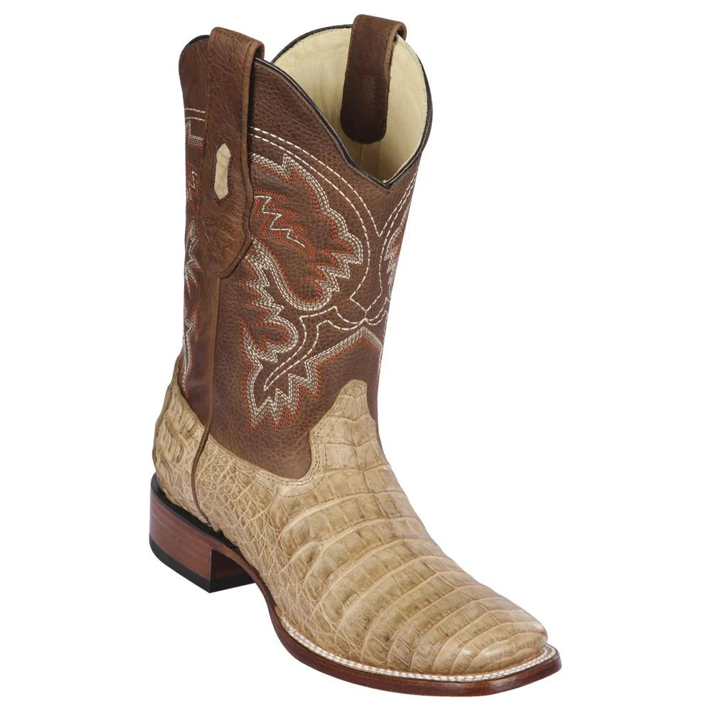 Los Altos 822G8251 Men's Honey Genuine Caiman Belly Wide Square Toe Cowboy Boots