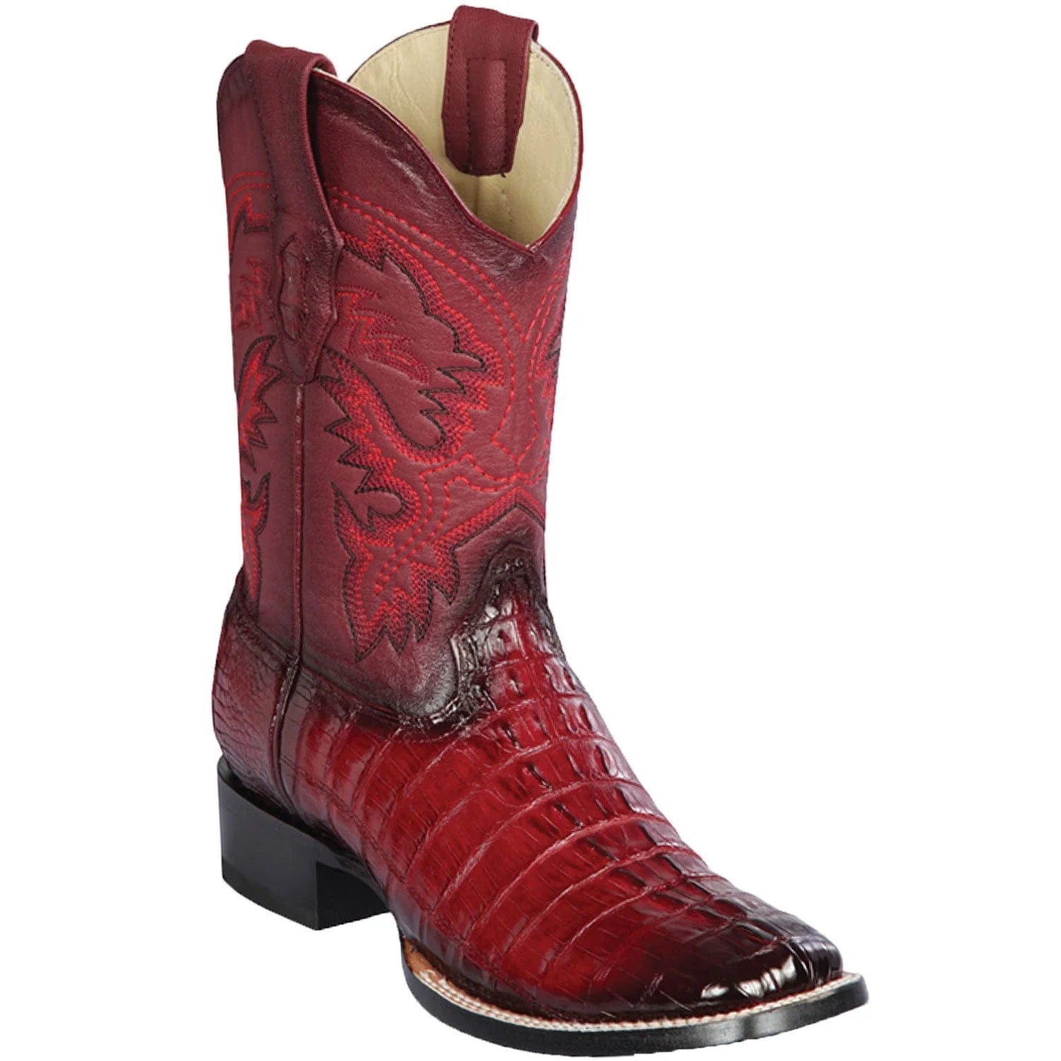 Los Altos 8220143 Men's Faded Burgundy Cherry  Genuine Caiman Tail Wide Square Toe Cowboy Boots