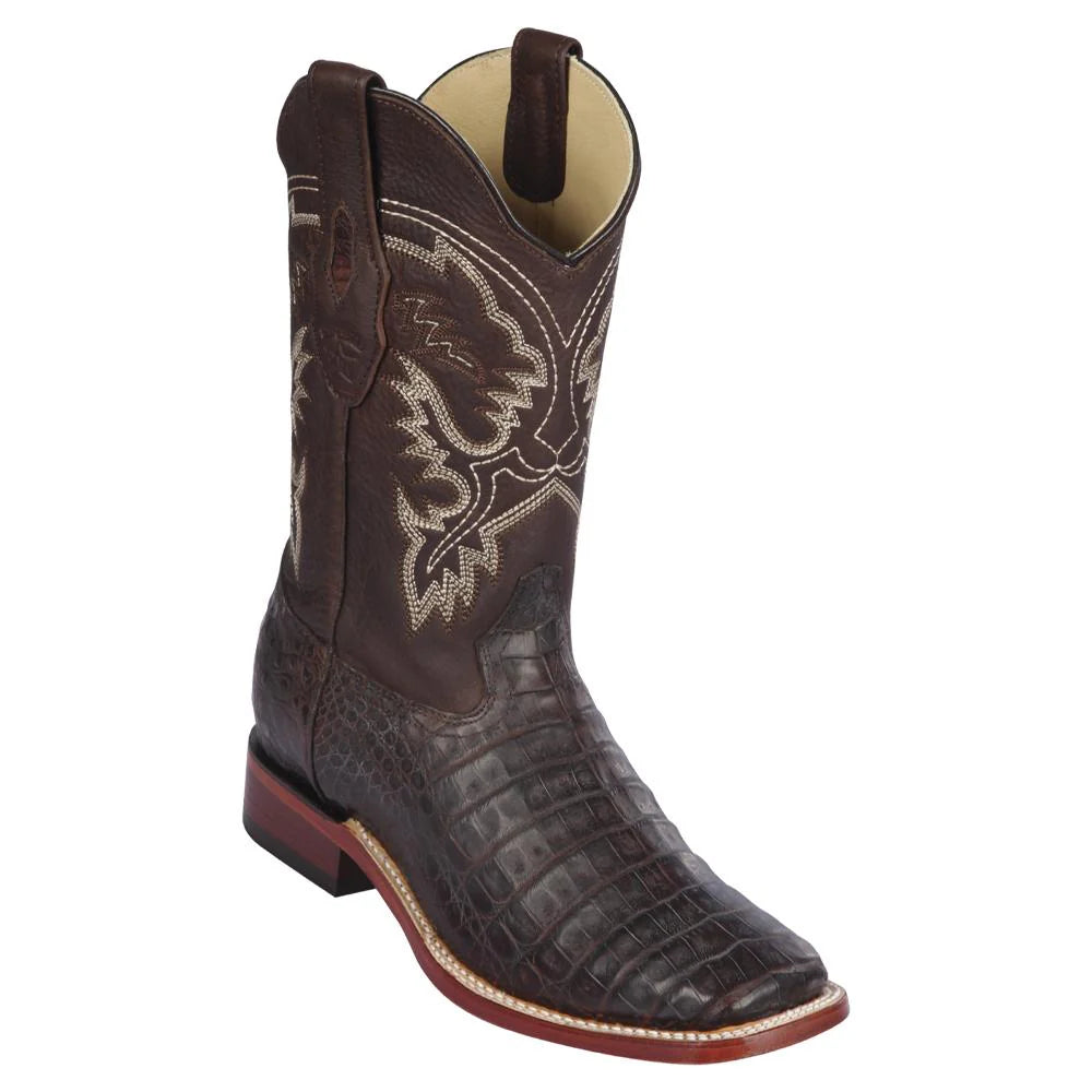 Los Altos 822G8207 Men's Brown Genuine Caiman Belly Wide Square Toe Cowboy Boots