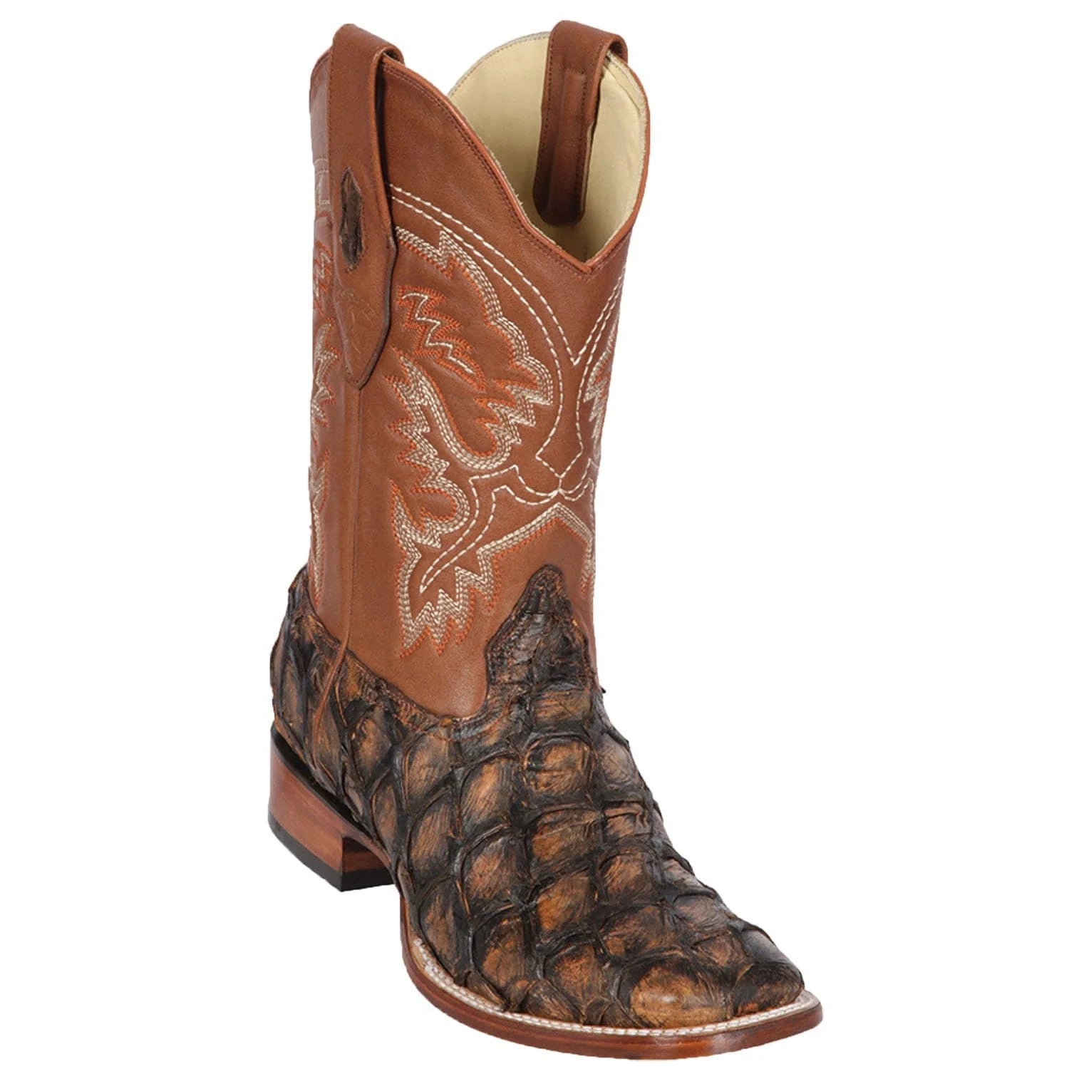 Los Altos 8221088 Men's Rustic Cognac Genuine Piraruccu Wide Square Toe Cowboy Boots