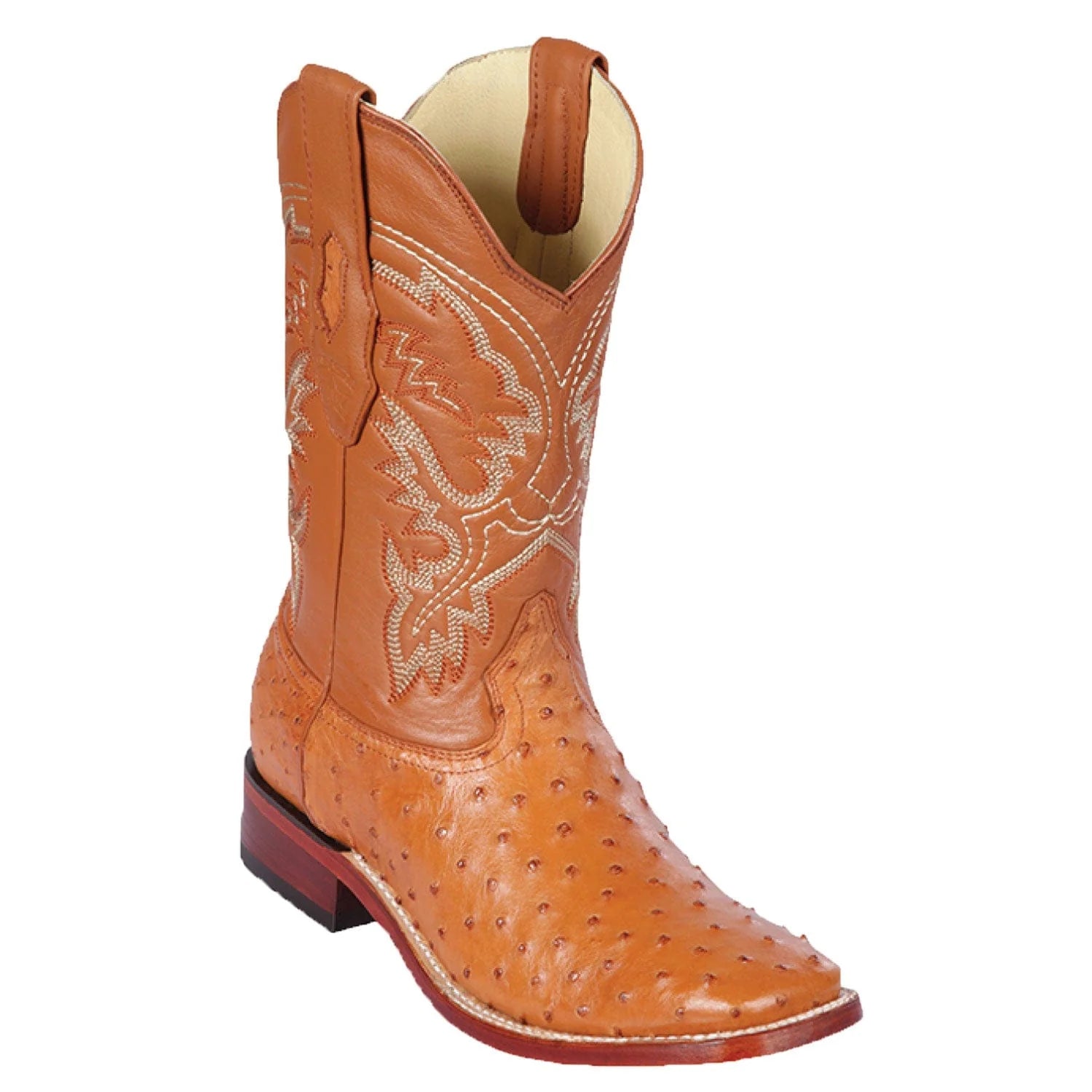 Los Altos 8220351 Men's Honey Genuine Ostrich Wide Square Toe Cowboy Boots