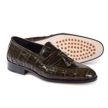 Mauri Olive Green Genuine Crocodile Loafers Shoes