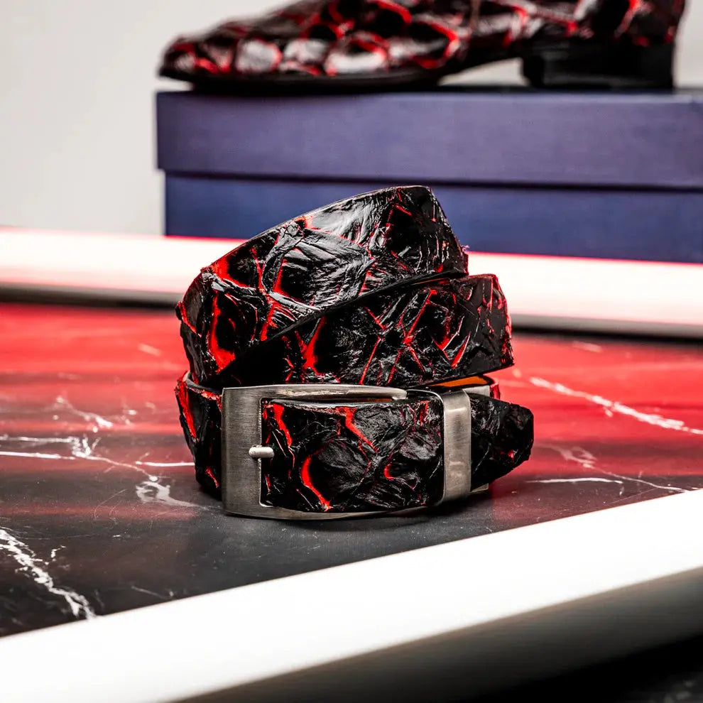 Marco Di Milano Olivieri Blackcherry Genuine Pirarucu Belt