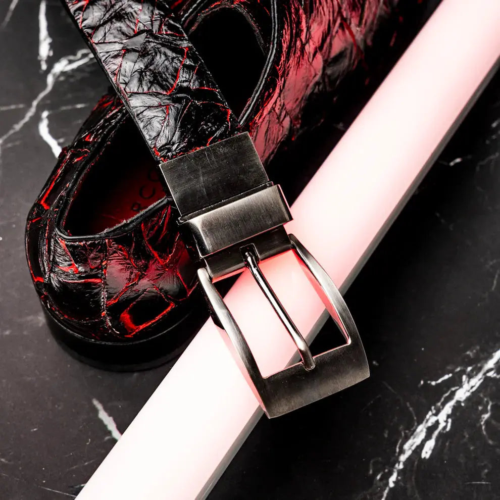Marco Di Milano Olivieri Blackcherry Genuine Pirarucu Belt