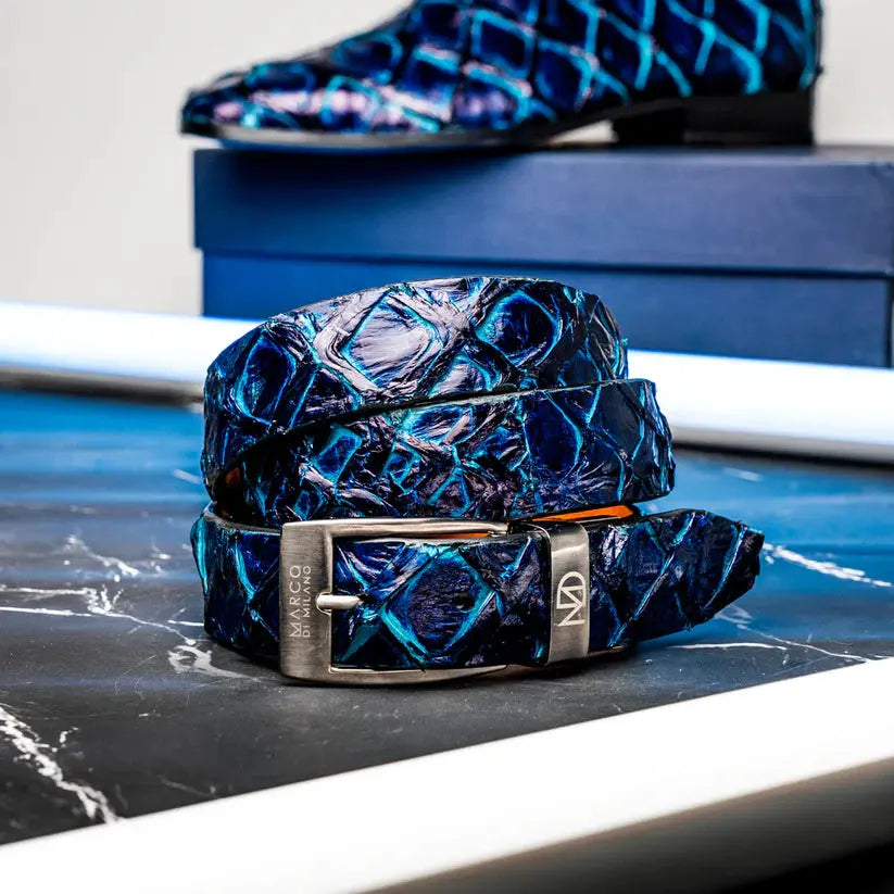 Marco Di Milano Olivieri Royal Blue Genuine Pirarucu Belt