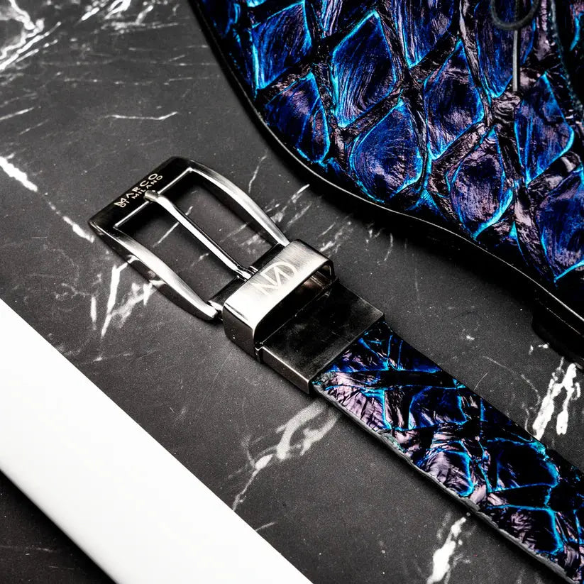 Marco Di Milano Olivieri Royal Blue Genuine Pirarucu Belt
