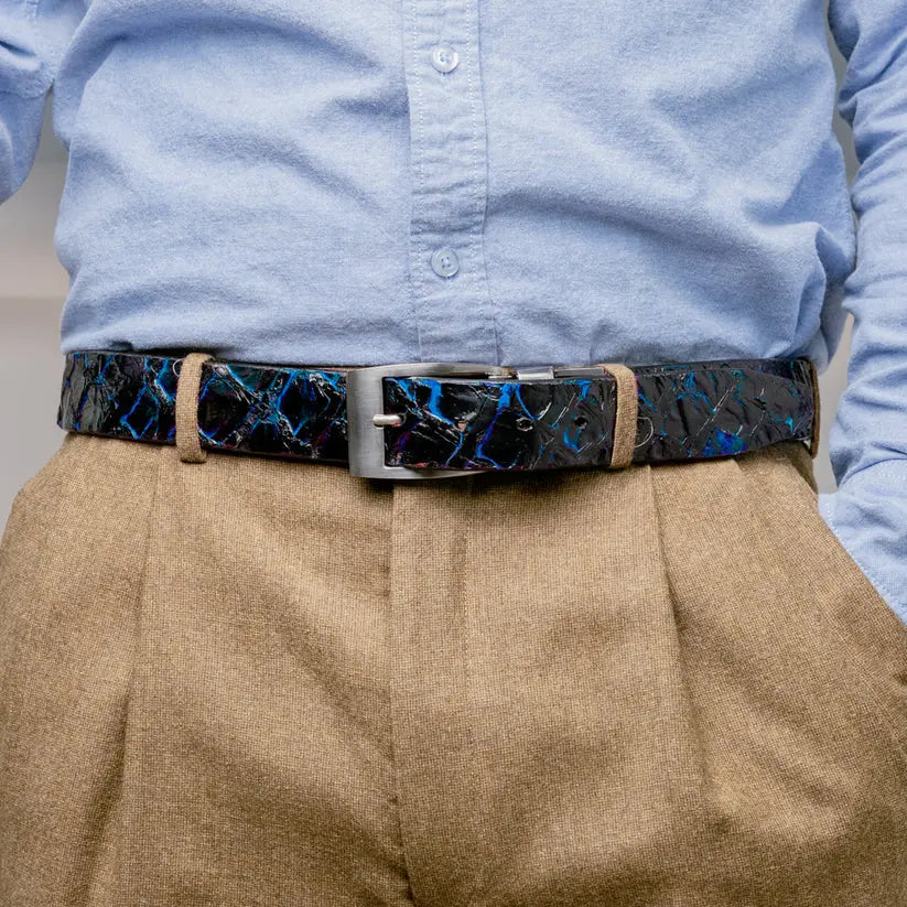 Marco Di Milano Olivieri Royal Blue Genuine Pirarucu Belt