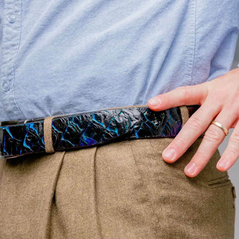 Marco Di Milano Olivieri Royal Blue Genuine Pirarucu Belt