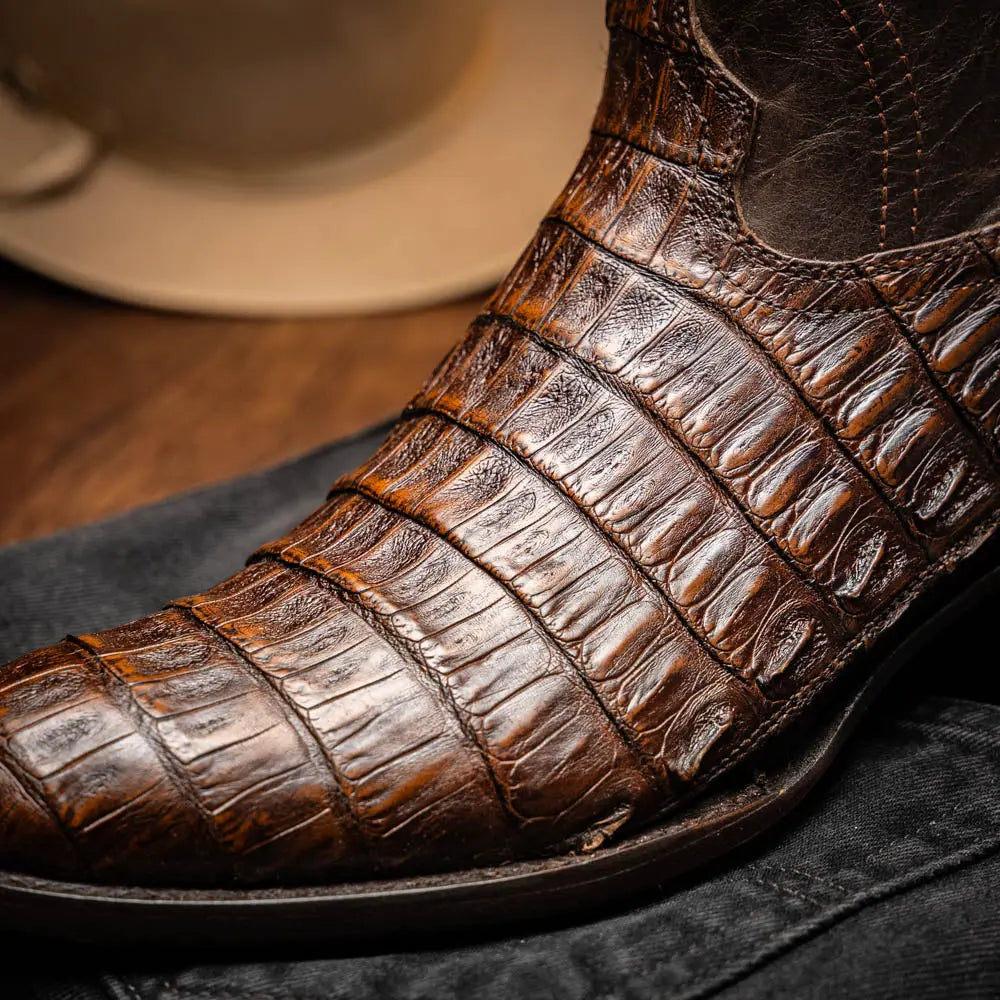 Marco Di Milano Phoenix Aged Brown Genuine Caiman Crocodile Cowboy Boots
