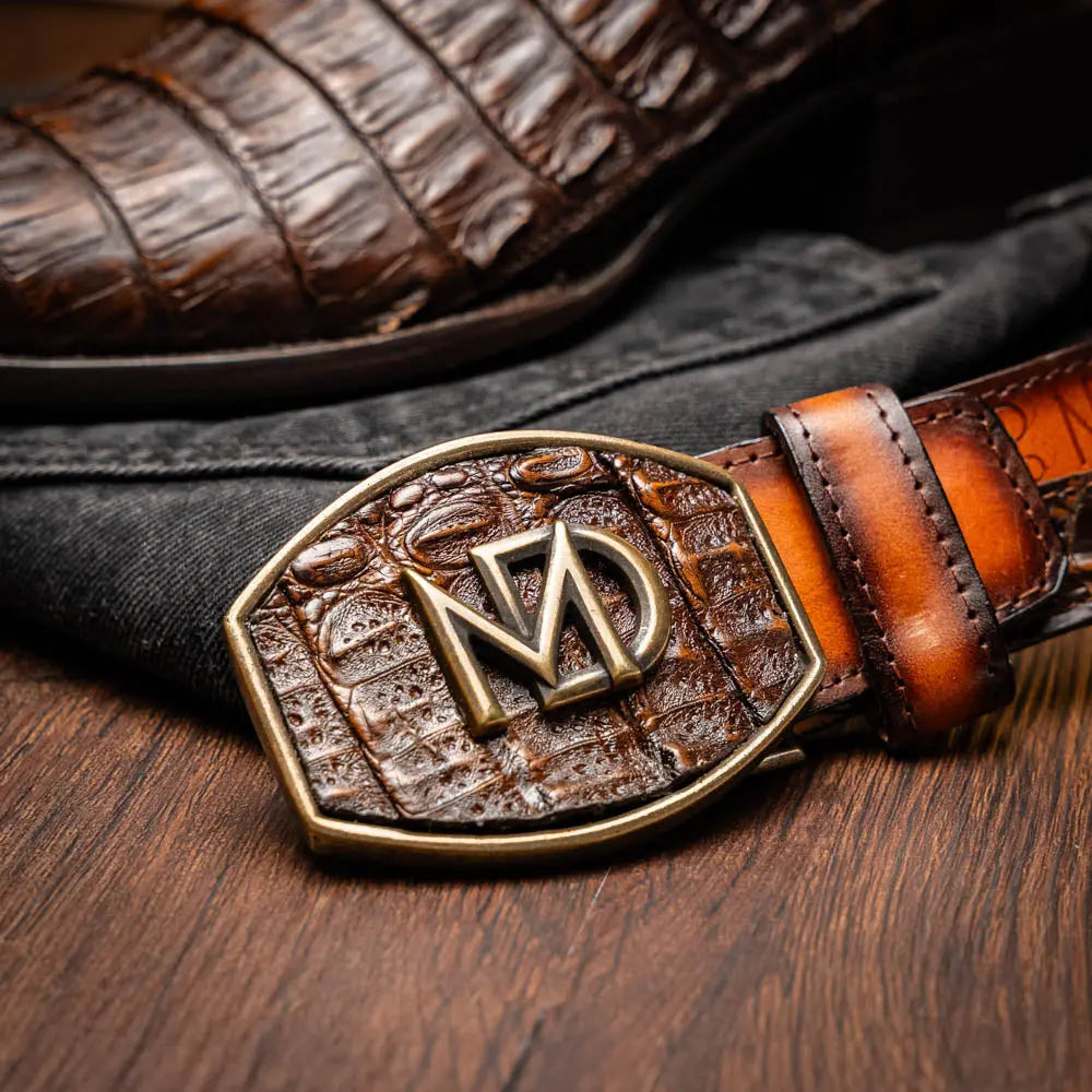 Marco Di Milano Phoenix Aged Brown Genuine Caiman Crocodile Cowboy Boots