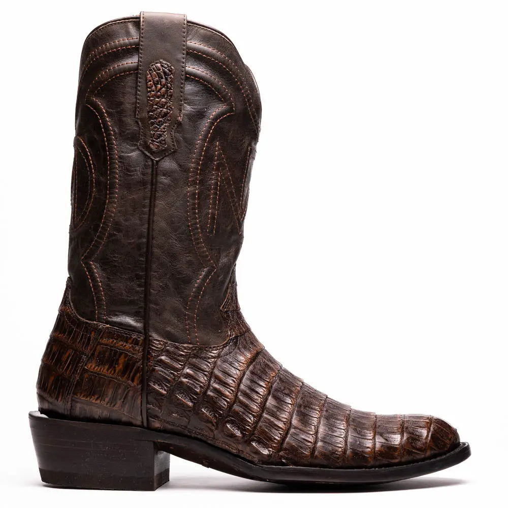 Marco Di Milano Phoenix Aged Brown Genuine Caiman Crocodile Cowboy Boots