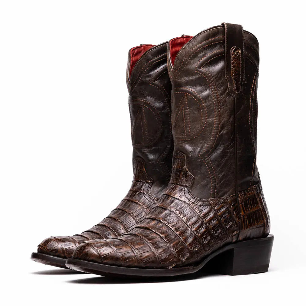 Marco Di Milano Phoenix Aged Brown Genuine Caiman Crocodile Cowboy Boots
