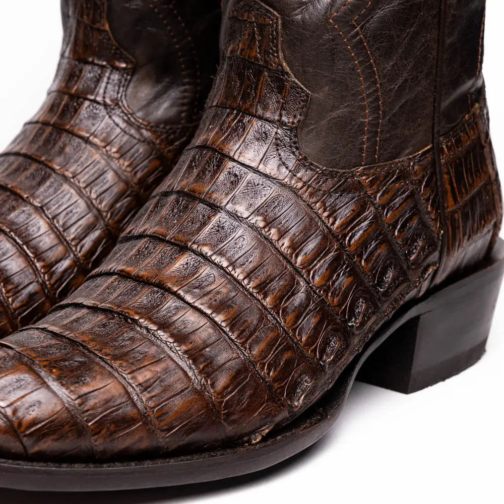 Marco Di Milano Phoenix Aged Brown Genuine Caiman Crocodile Cowboy Boots