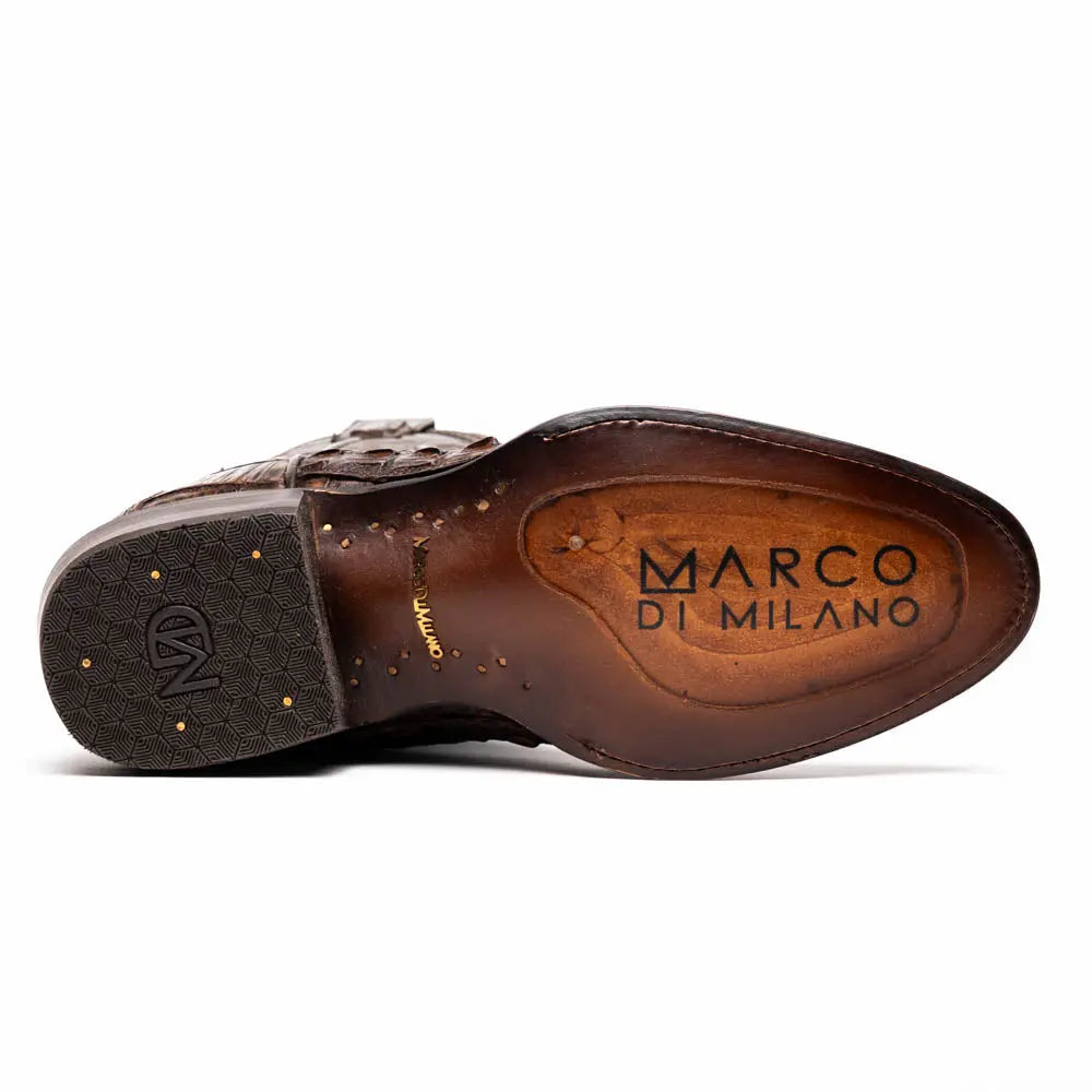 Marco Di Milano Phoenix Aged Brown Genuine Caiman Crocodile Cowboy Boots
