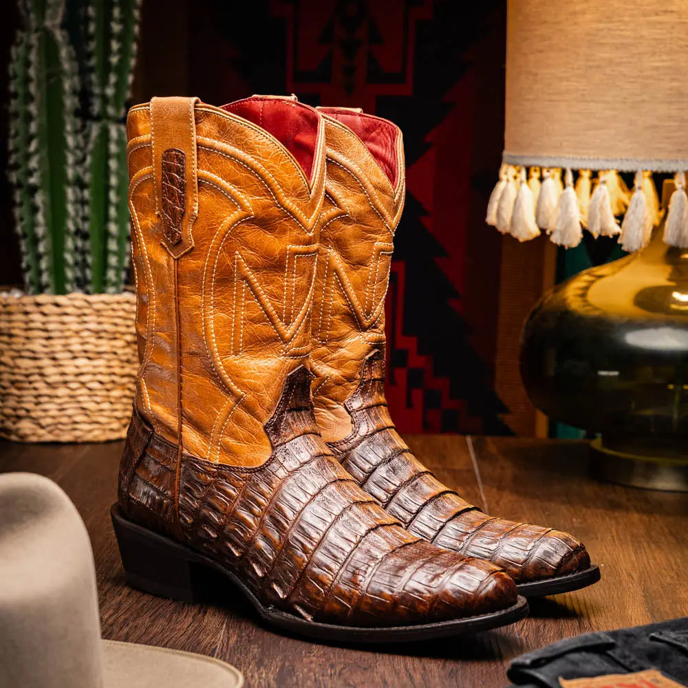 Marco Di Milano Phoenix Aged Maple Genuine Caiman Crocodile Cowboy Boots
